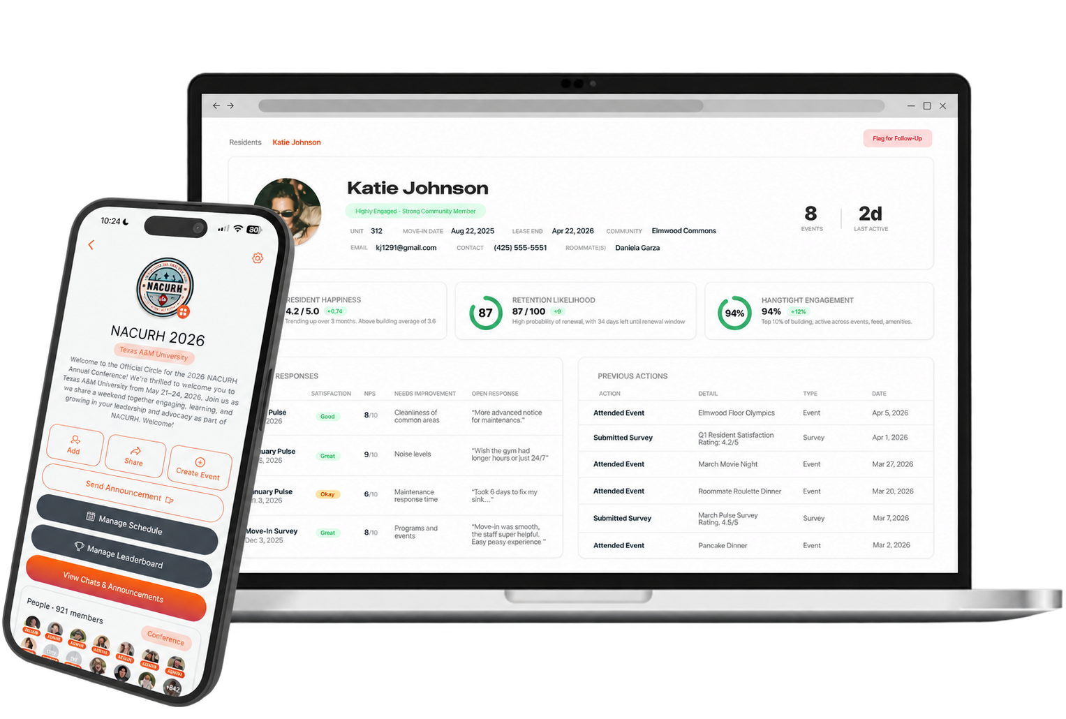 Hangtight Residence Life conference app and resident insight dashboard